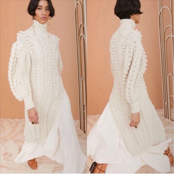 ULLA JOHNSON Frida Cable Knit Tunic Cream Wool Sweater Dress SZ XS/S - Picture 3 of 11